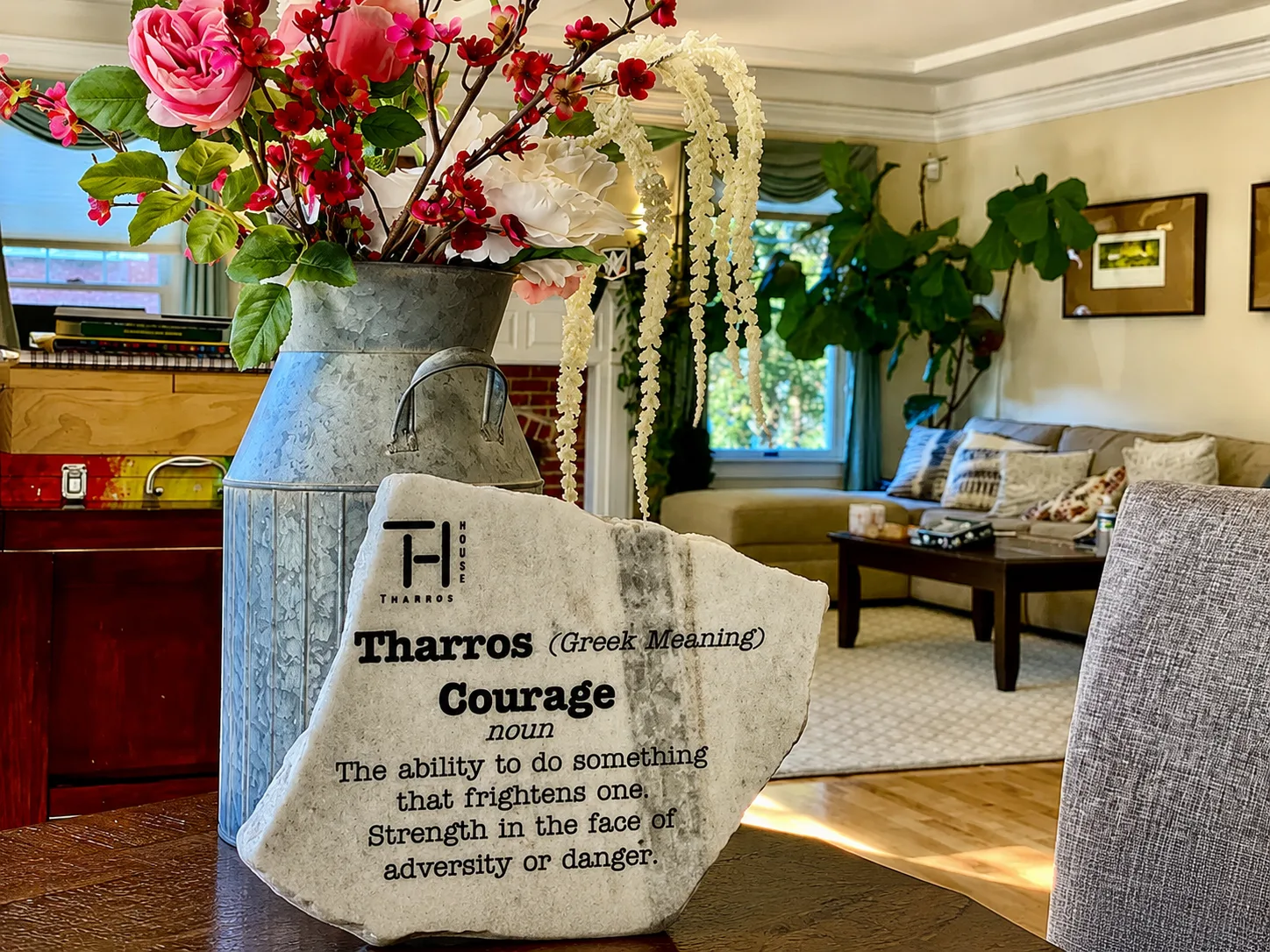 Tharros House meaning of courage displayed in living room