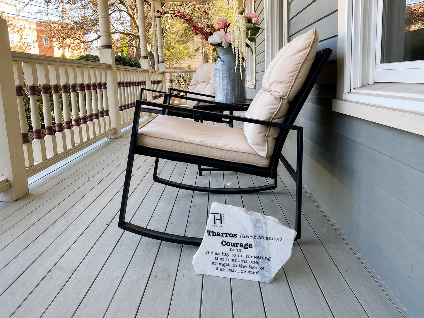 Front porch at Tharros House
